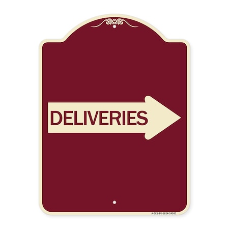 Signmission Deliveries With Right Arrow Heavy-Gauge Aluminum Architectural Sign, 24" x 18", BU-1824-24362 A-DES-BU-1824-24362